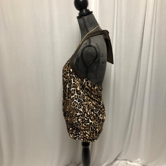 IZ Byer California Halter Top Womens Size XL Brown Animal Print Layered Look - Picture 3 of 6